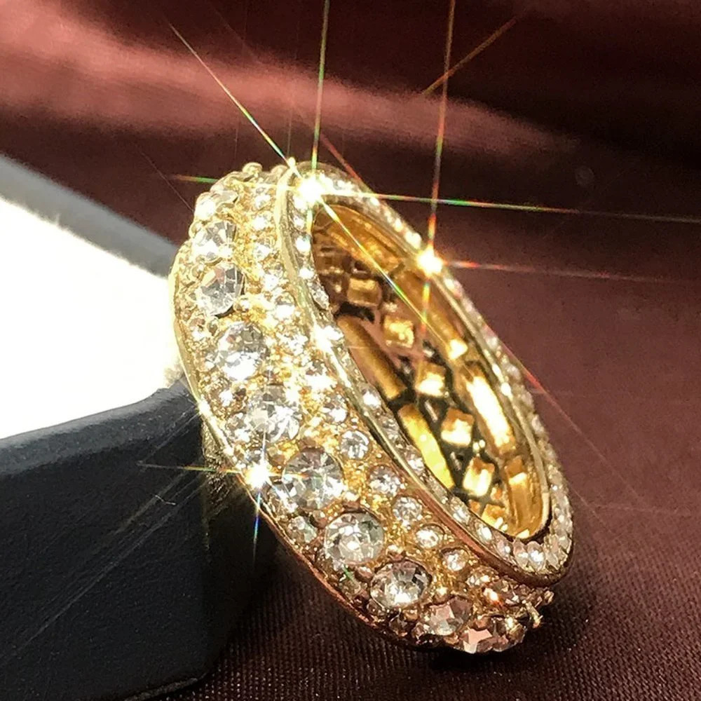 🔥Eternity Band 18K Gold Plated Cubic Zircon Engagement Rings forWomen,UNVN12364 - Picture 5 of 15